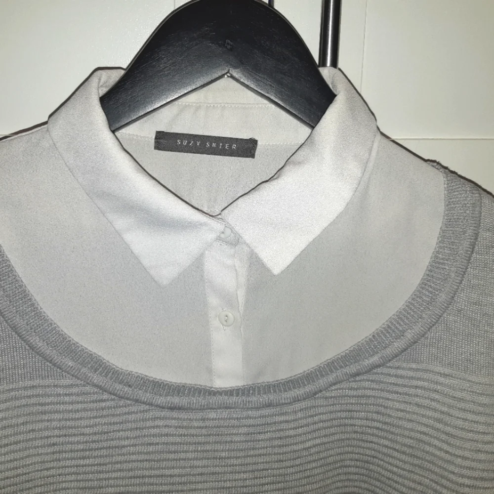 Grey & White Ribbed Fooler Sweater - Picture 4 of 8